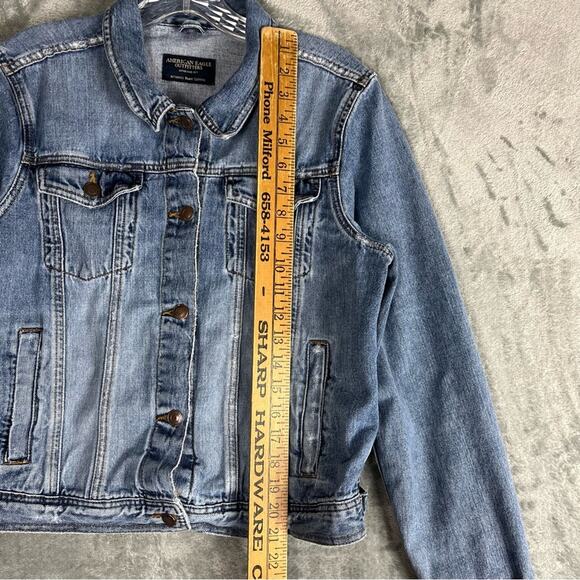 American Eagle Vintage Y2K Jean Jacket Large Distressed Denim Classic Grunge - Picture 11 of 15
